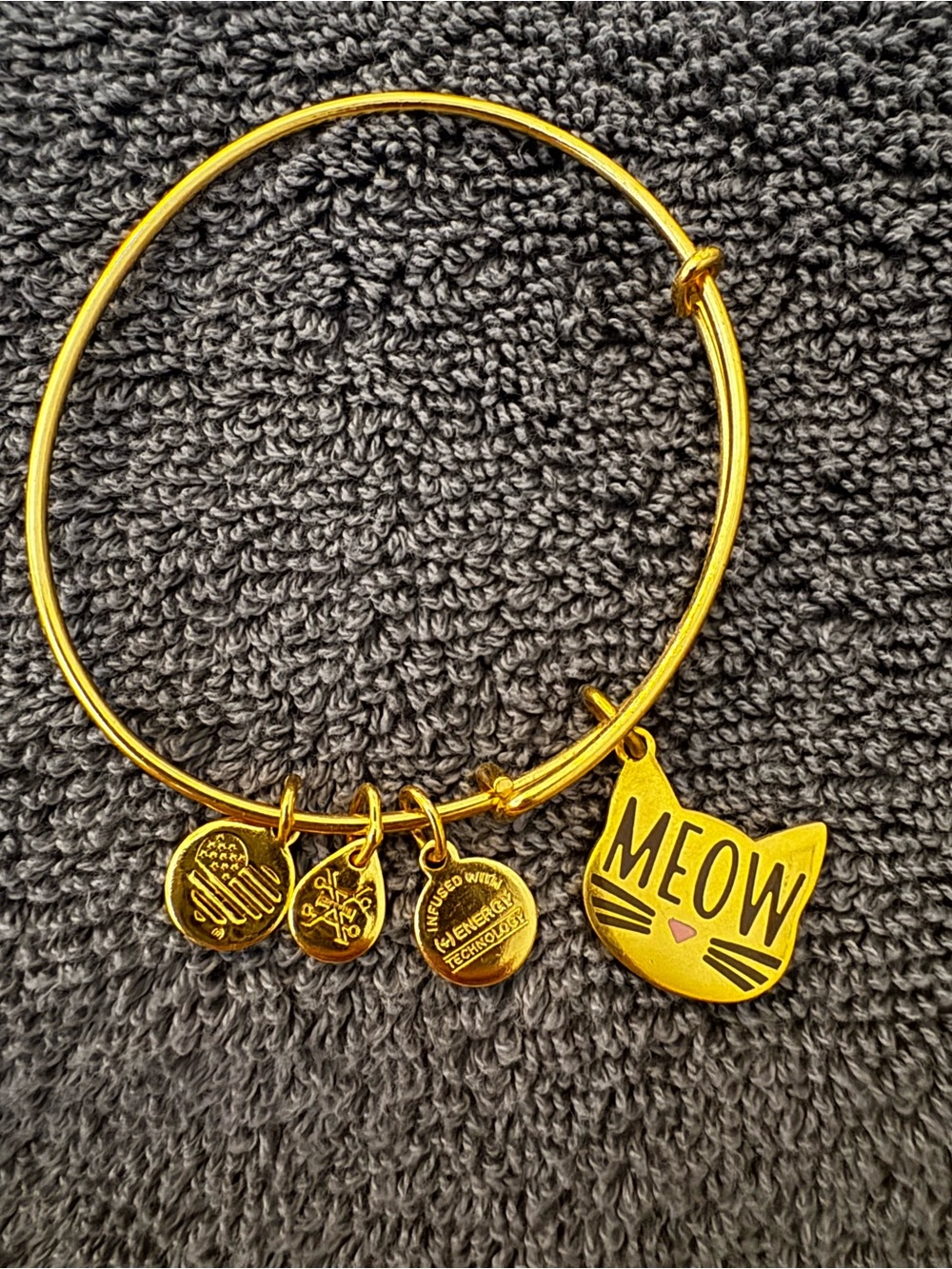Alex and Ani Gold 'MEOW' Cat Charm Bangle Bracelet